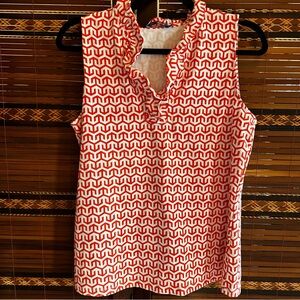 J. McLaughlin Durham Sleeveless Ruffle Top Orange White Print | Sz L